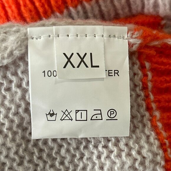 Orange Heart Pale Gray XXL Sweater Relaxed Hooded Novelty Street Style Comfy Y2K - Picture 7 of 8